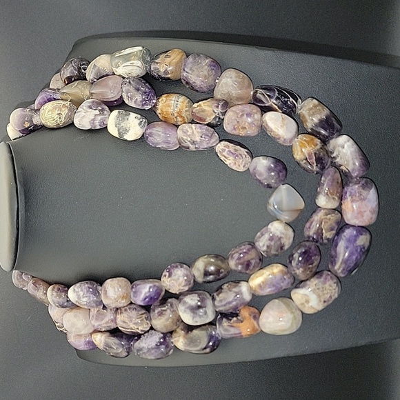 Unbranded Jewelry - 2385 Cts Dream Amethyst 3 Strand Natural Stone Gemstone Oval Beaded Necklace